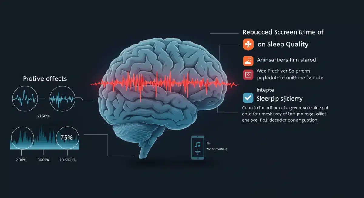 Infográfico ilustrando o cérebro durante o sono e os efeitos positivos da redução do tempo de tela na qualidade do sono.