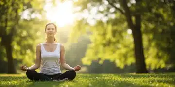 Pessoa meditando em um ambiente natural, simbolizando bem-estar mental e paz interior.