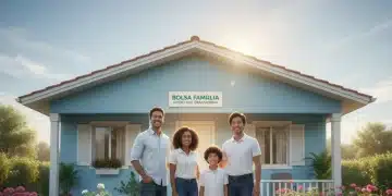 Família feliz com pais e filhos, simbolizando o apoio do Bolsa Família.
