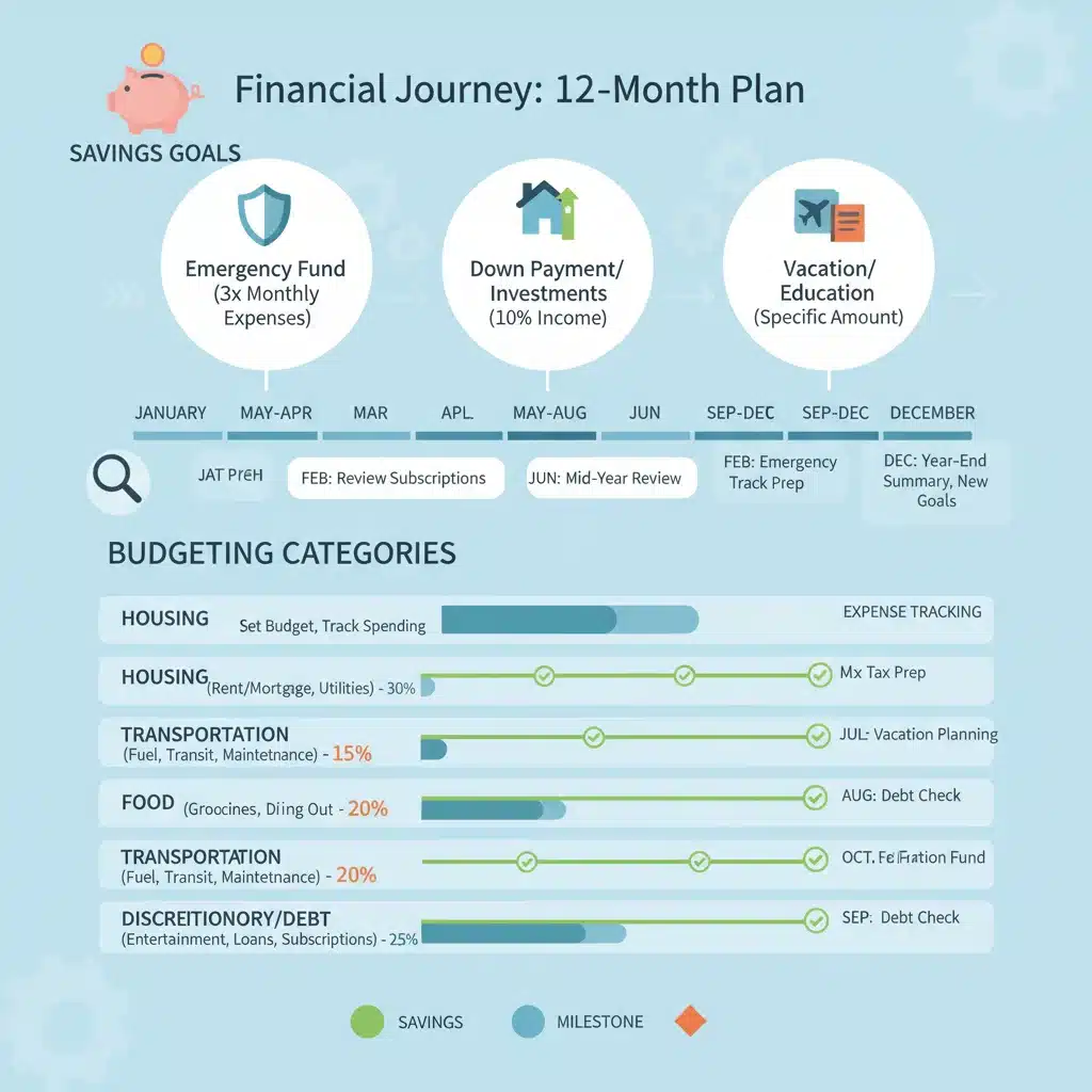 Infographic of 12-month financial planning timeline