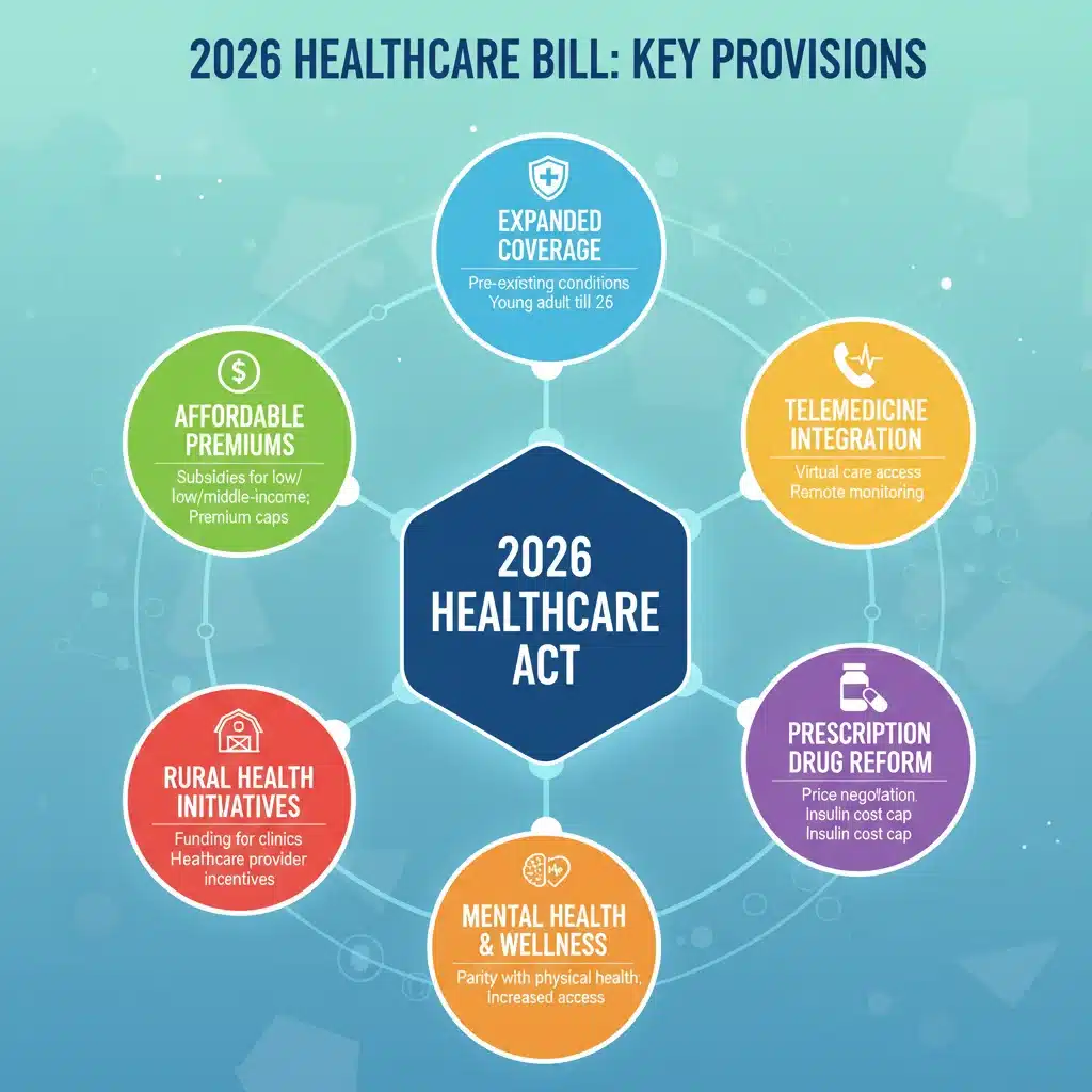 Infographic detailing key provisions of the 2026 healthcare reform bill