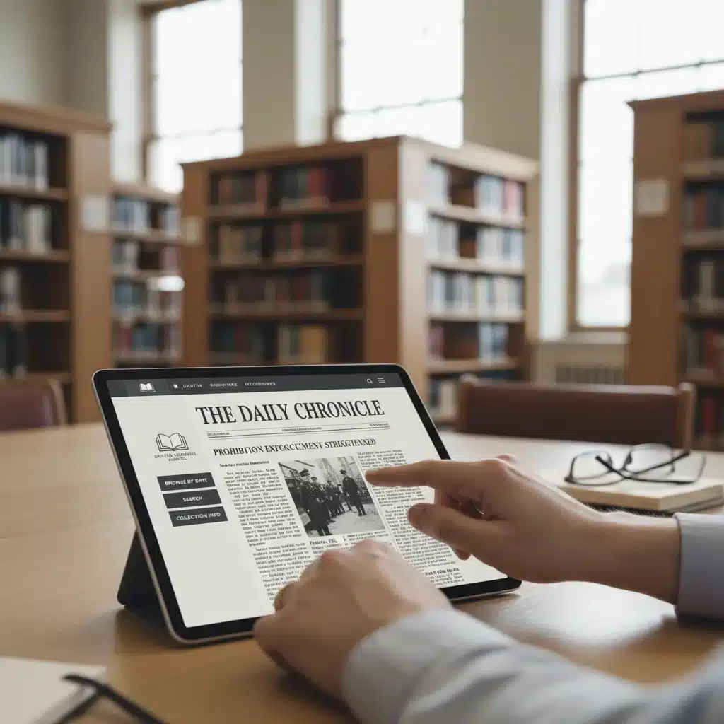 Researcher accessing archived American cultural content on a digital device, showcasing digital library and research.