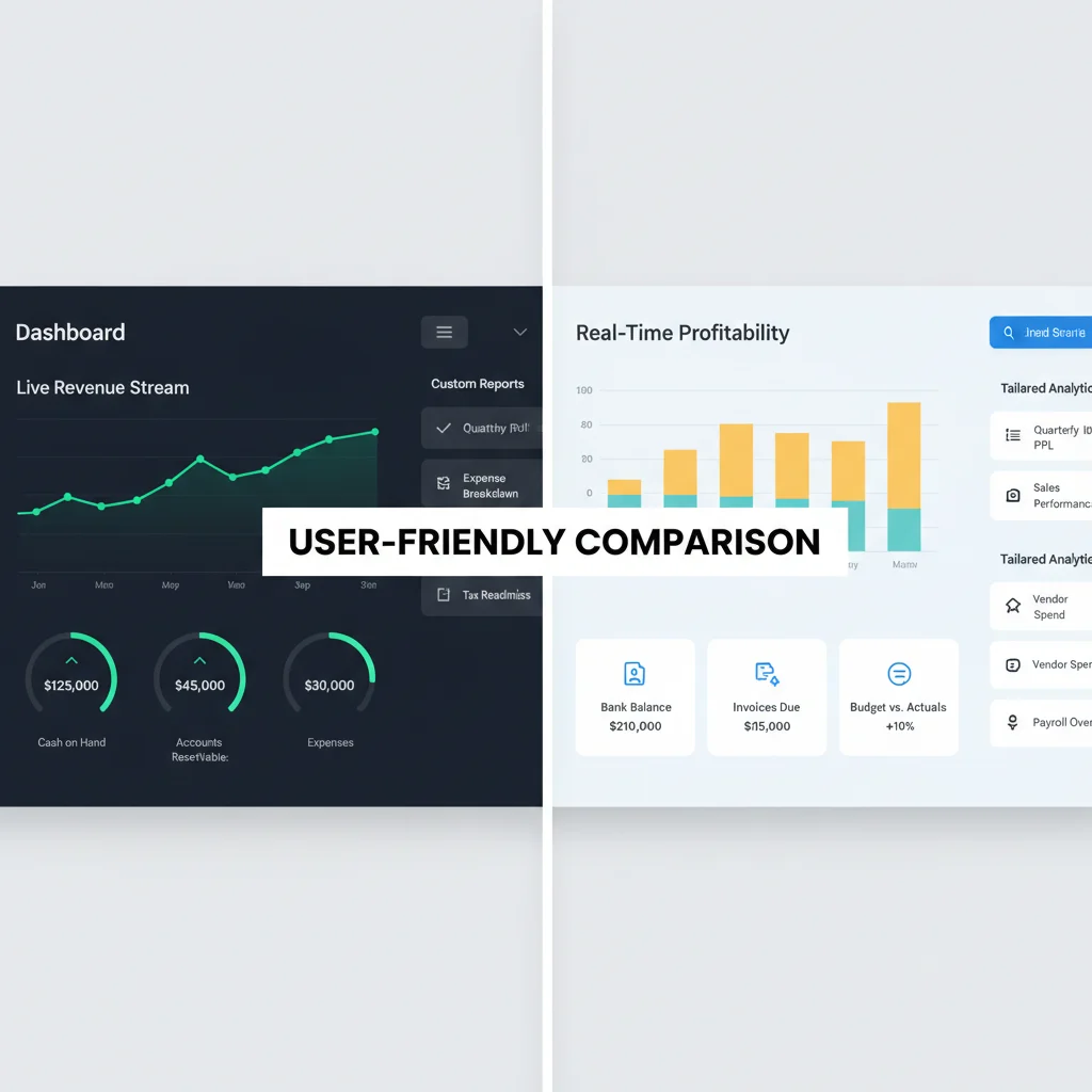 Comparison of two accounting software dashboards displaying financial data