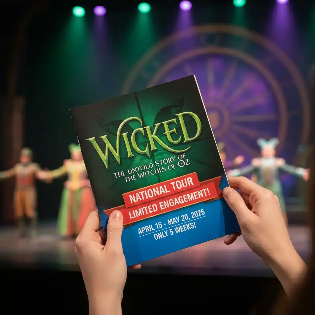 Close-up of a national Broadway tour playbill in hands