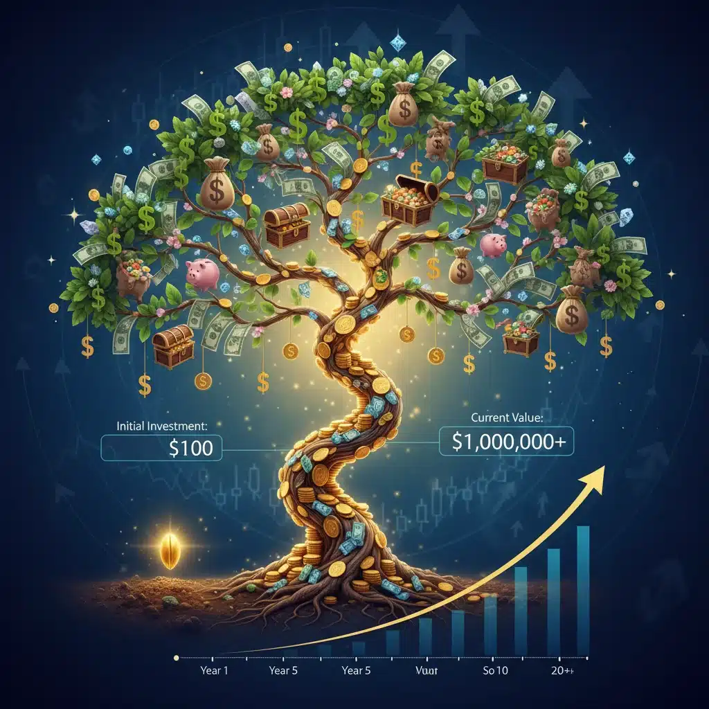 Compounding interest growth over time in retirement savings