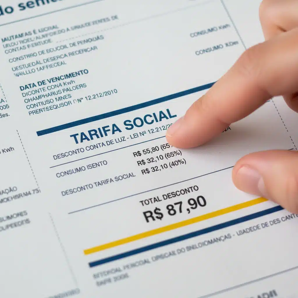 Detalhe da conta de luz com o desconto da Tarifa Social de Energia Elétrica aplicado.