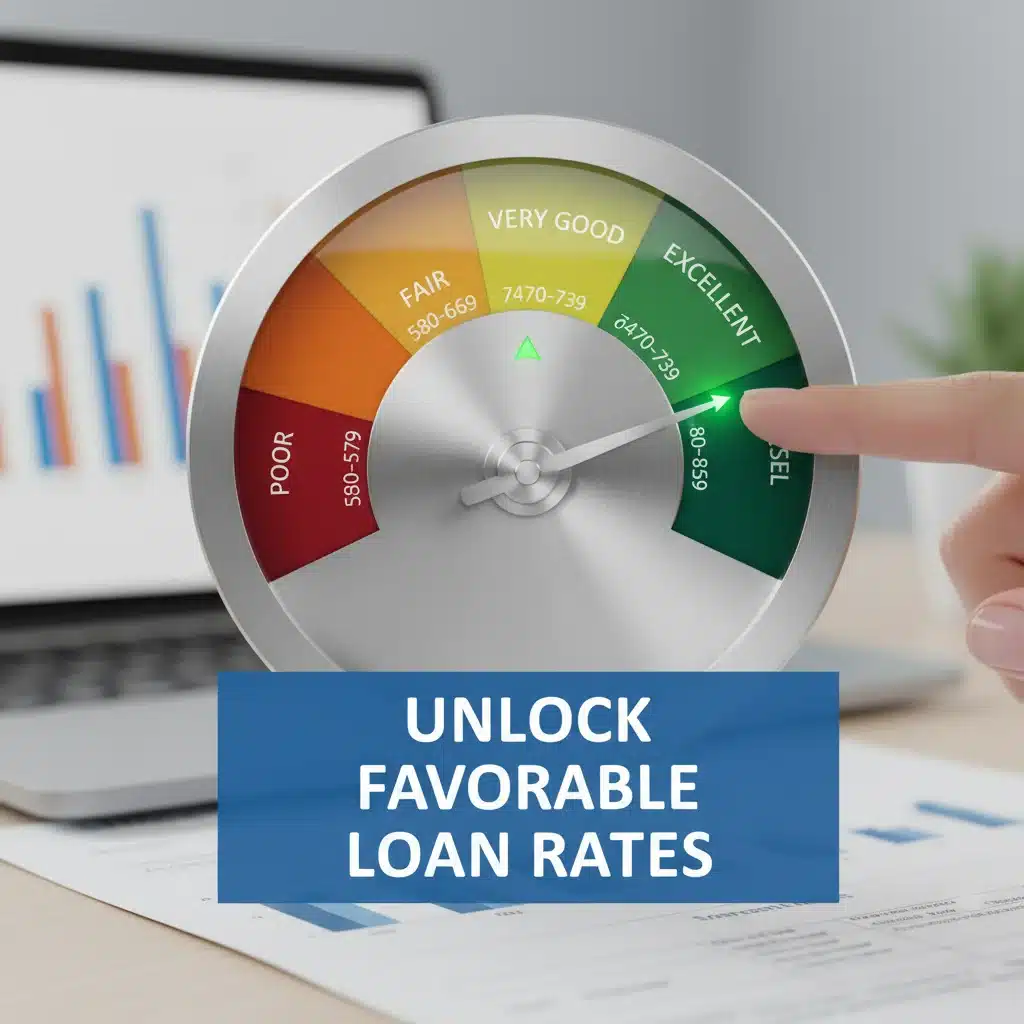 Credit score meter showing excellent credit, crucial for personal loan rates