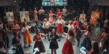 Diverse community celebrating artistic expression, symbolizing successful cultural grant funding for non-profits in 2026.