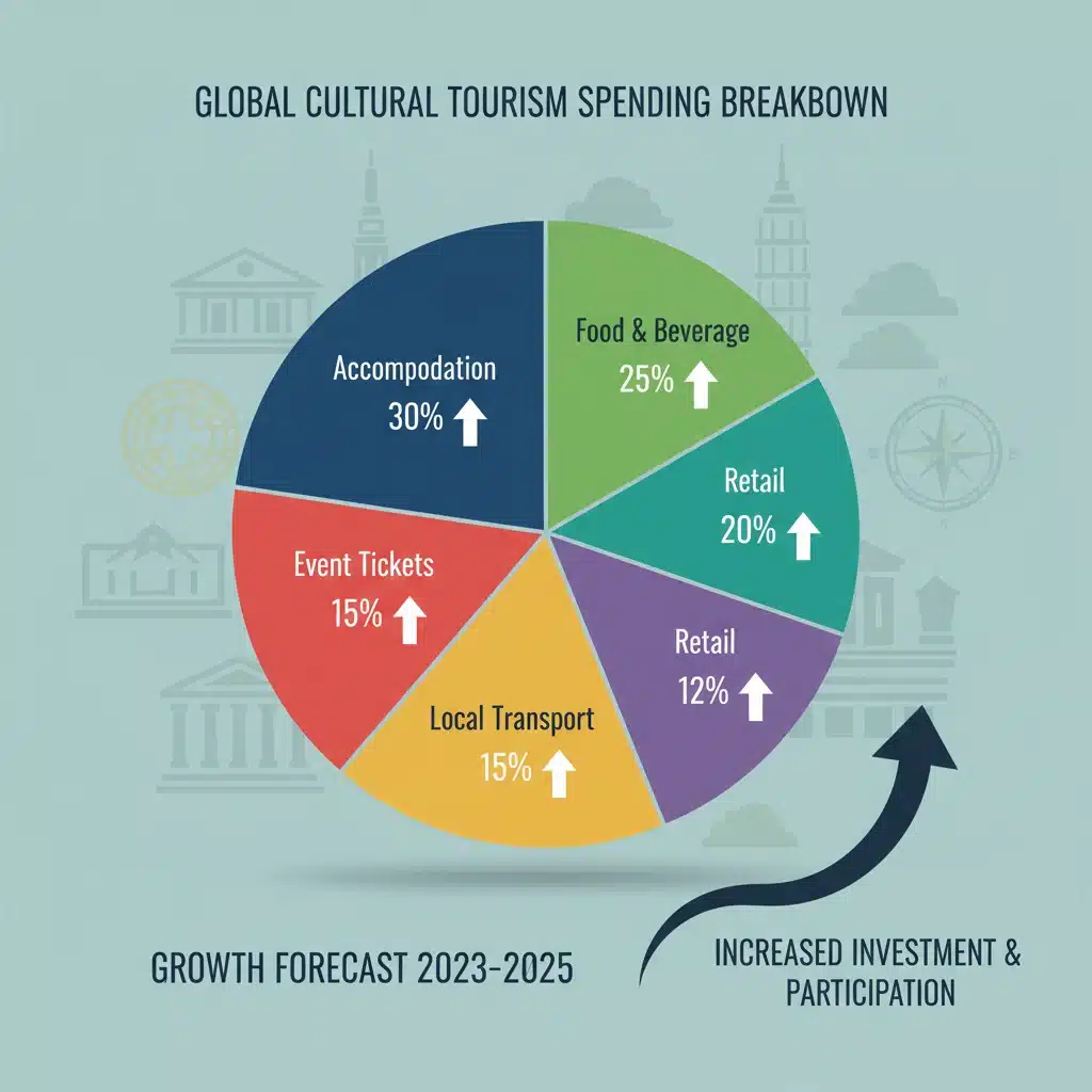 Infographic illustrating the breakdown and growth of cultural tourism spending across various economic sectors.