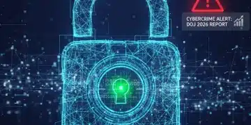 DOJ 2026 Report: Cybercrime Incidents Soar 12% Nationally – A Deep Dive Digital padlock with glowing lines representing increased cybercrime incidents from DOJ 2026 report