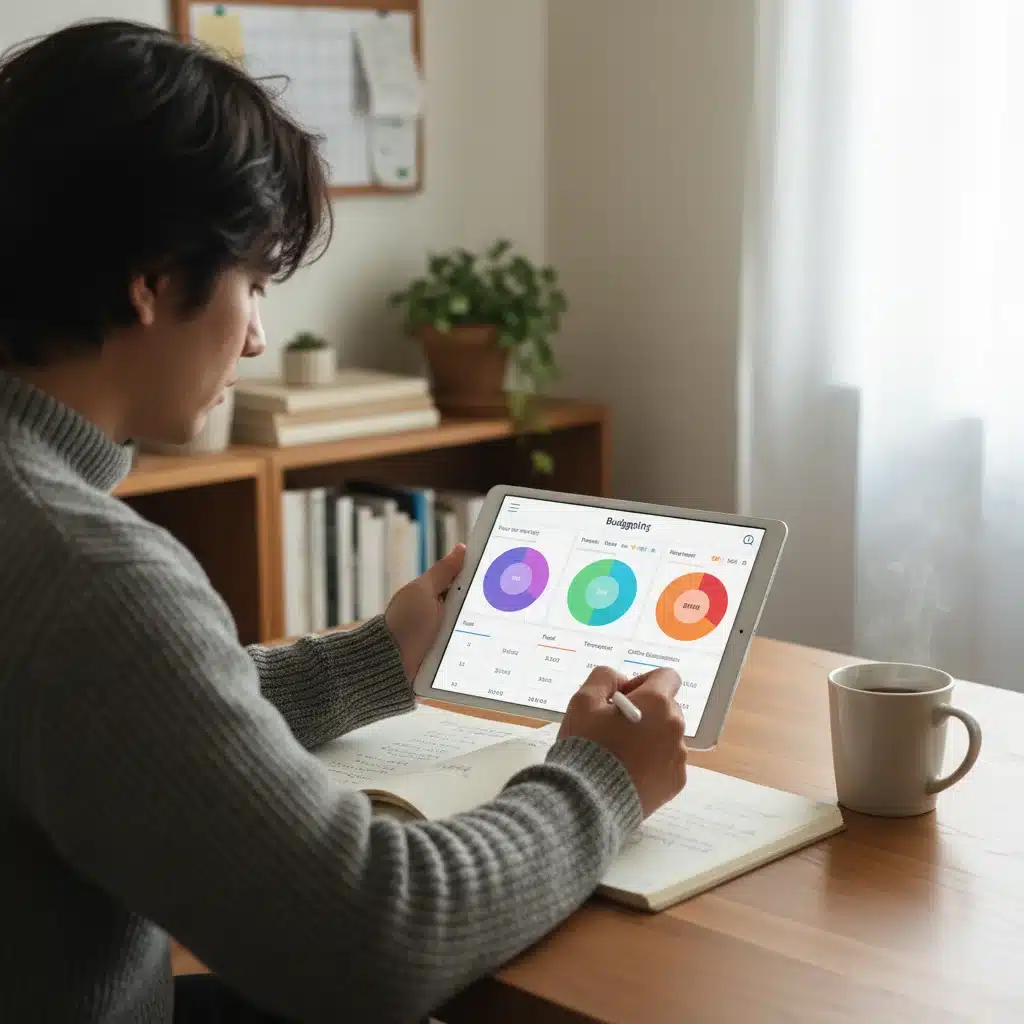 Person tracking expenses on a budgeting app for financial planning