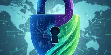 Digital lock and shield over global network, symbolizing federal cybersecurity mandate and business protection.