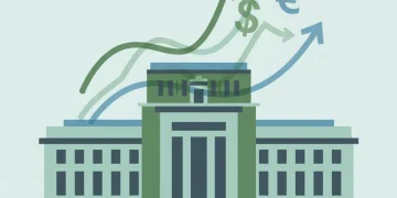 Federal Reserve's 2026 Economic Outlook: Inflation, Rates & Future Growth Federal Reserve building with economic charts and currency symbols representing the 2026 economic outlook.