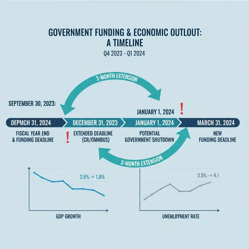 Infographic illustrating the 2026 funding extension timeline, highlighting the averted government shutdown and economic implications.