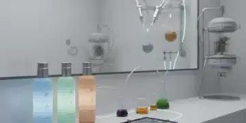 Futuristic skincare products on a minimalist counter, symbolizing advanced beauty routines in 2026 with innovative ingredients.