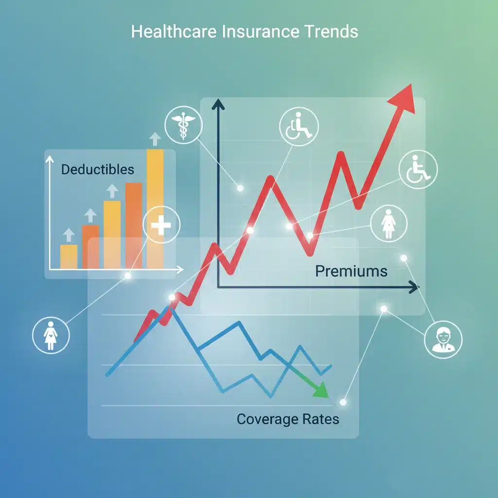 Data visualizations depicting shifts in health insurance premiums and coverage