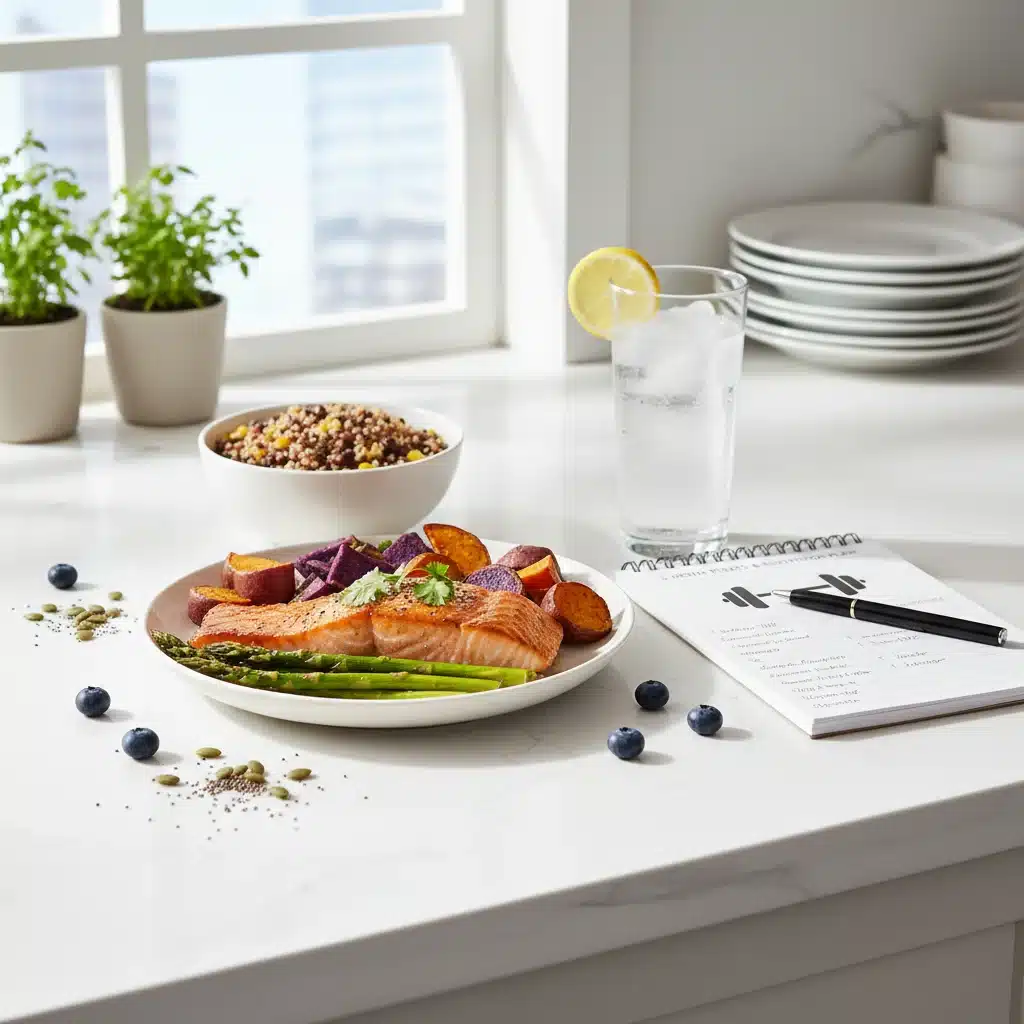 Healthy balanced meal prep with fresh ingredients, representing nutritional planning for a 3-month fitness journey