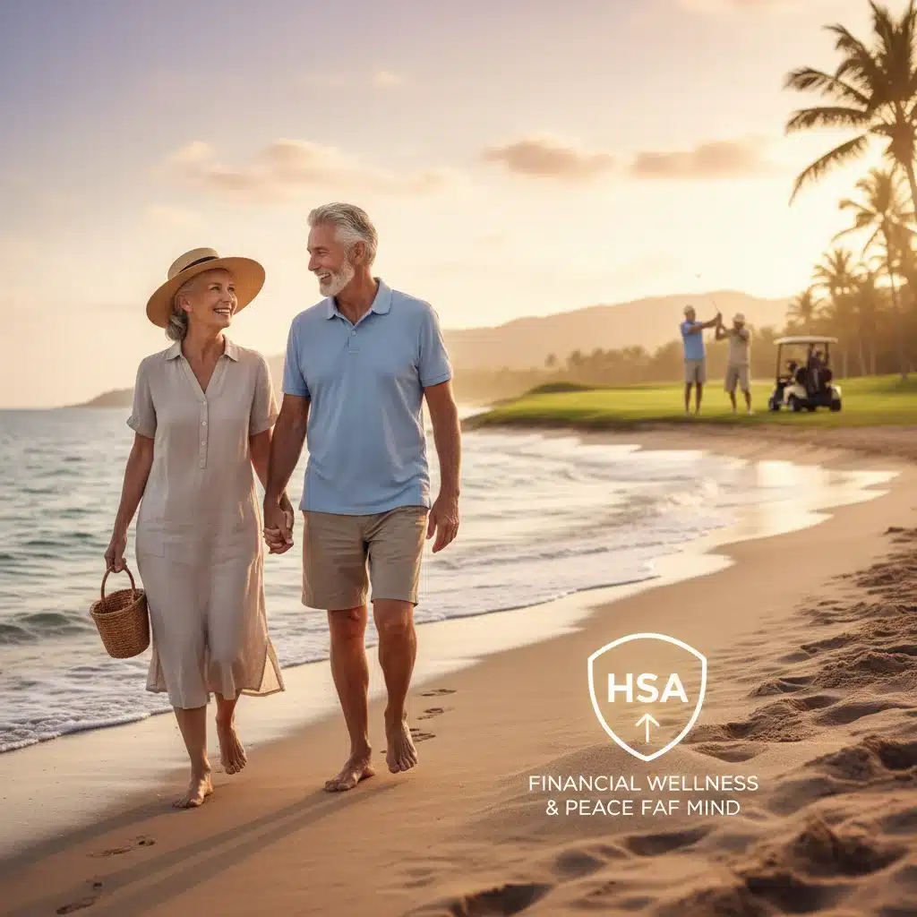 Retired couple enjoying leisure, representing financial security through HSA.