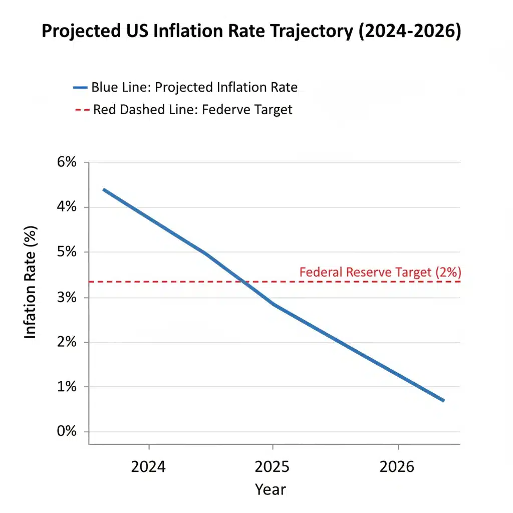 Graph showing projected inflation rate trajectory towards the Federal Reserve's target.