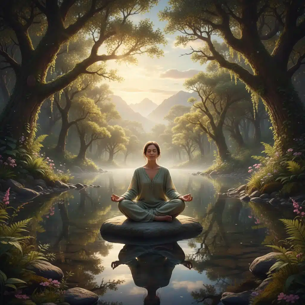 Person meditating peacefully in a serene forest setting