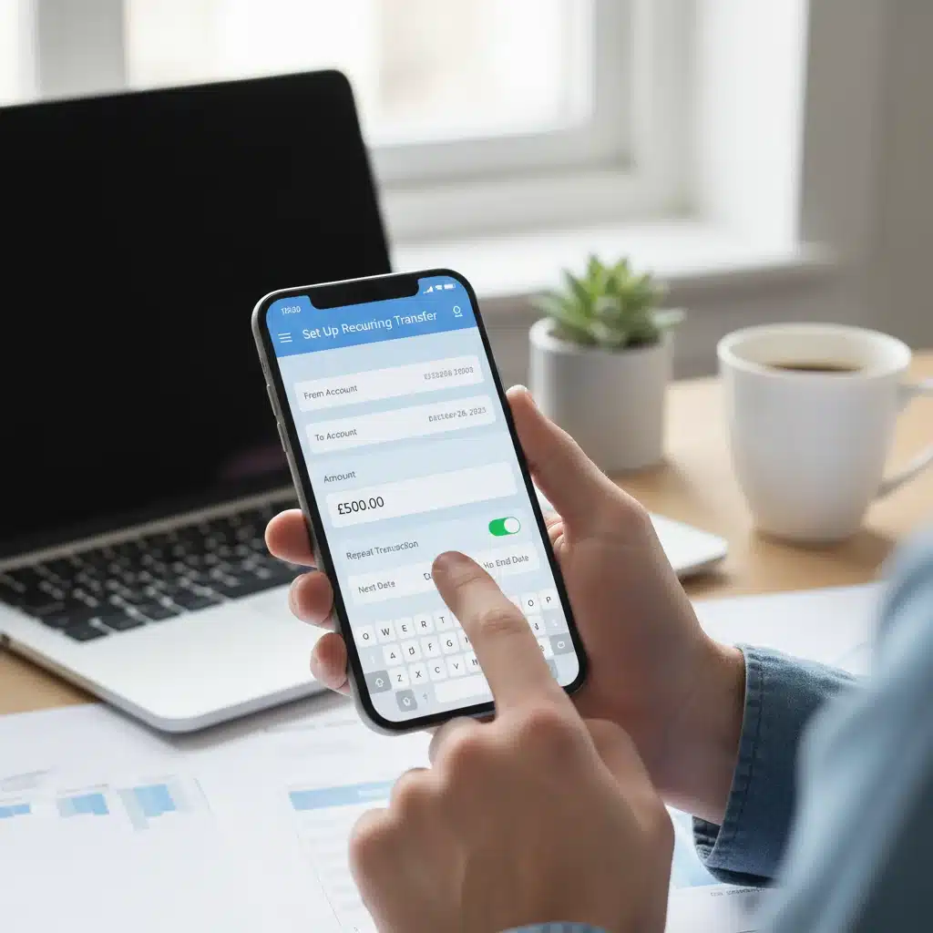 Setting up recurring transfers on a mobile banking app for automated savings