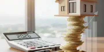 House model on coins with calculator, symbolizing mortgage refinance savings.