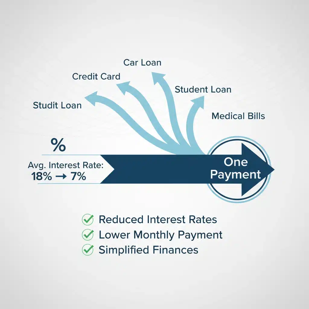 Multiple debts consolidating into one payment
