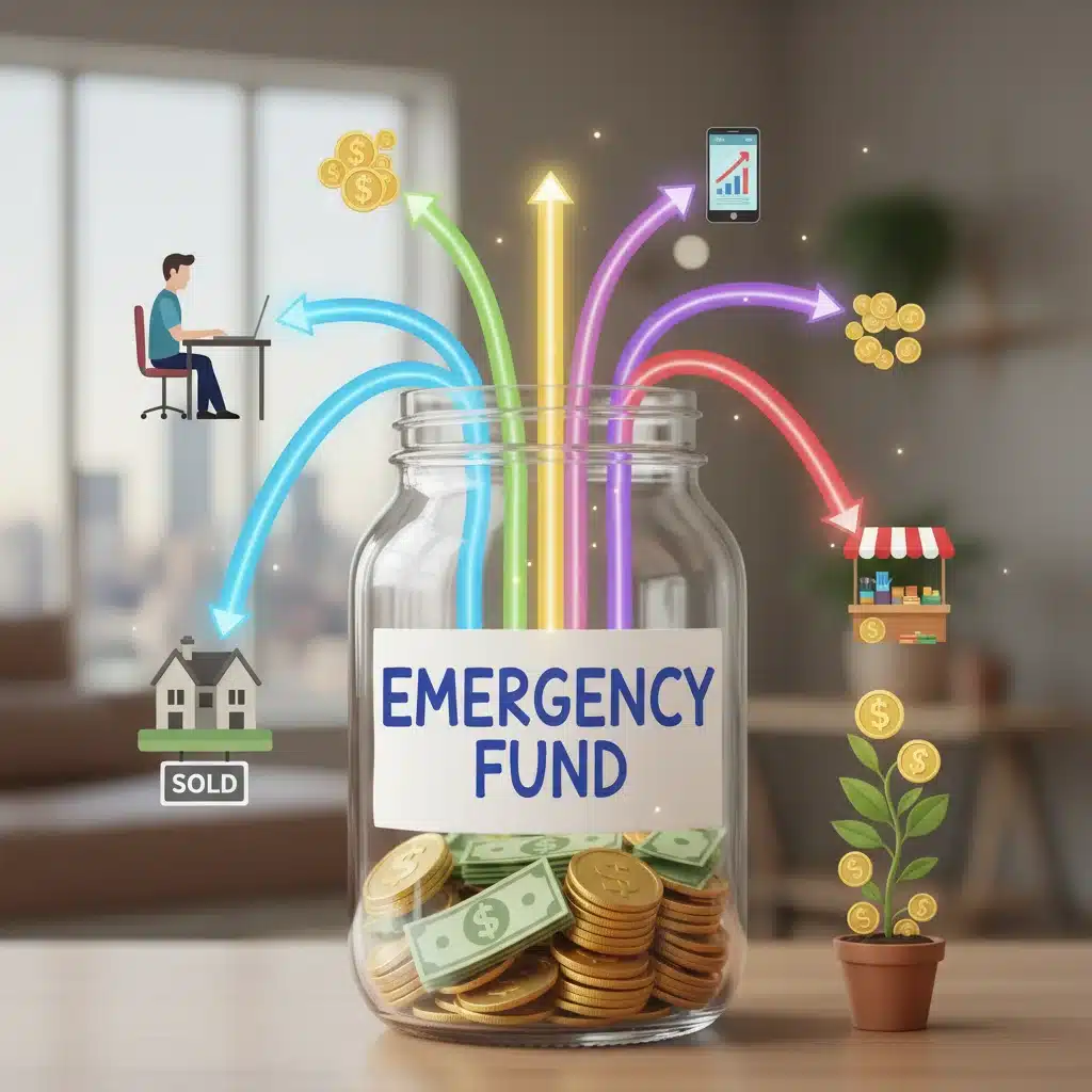 Multiple income streams contributing to an emergency savings fund jar
