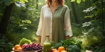Boosting Immunity 2026: 5 Natural Ways to Stay Healthy Year-Round Smiling person in nature, surrounded by healthy food, representing strong natural immunity.