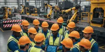 OSHA's 2026 Safety Standards: What 7 Industries Need to Know Industrial workers reviewing OSHA safety regulations on a tablet in a factory.