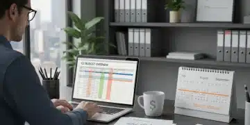 Person reviewing a 3-month budget plan on a laptop