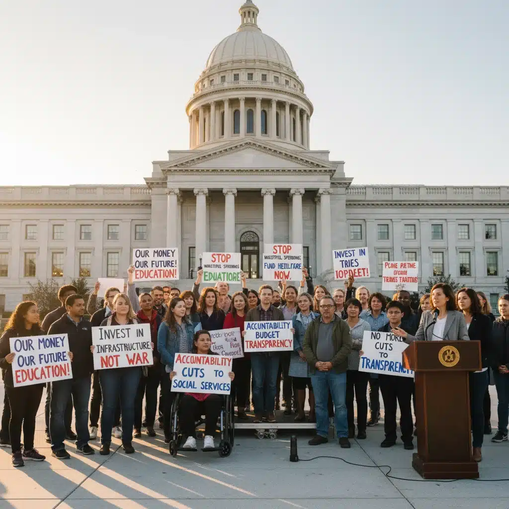 Citizens protesting government budget cuts