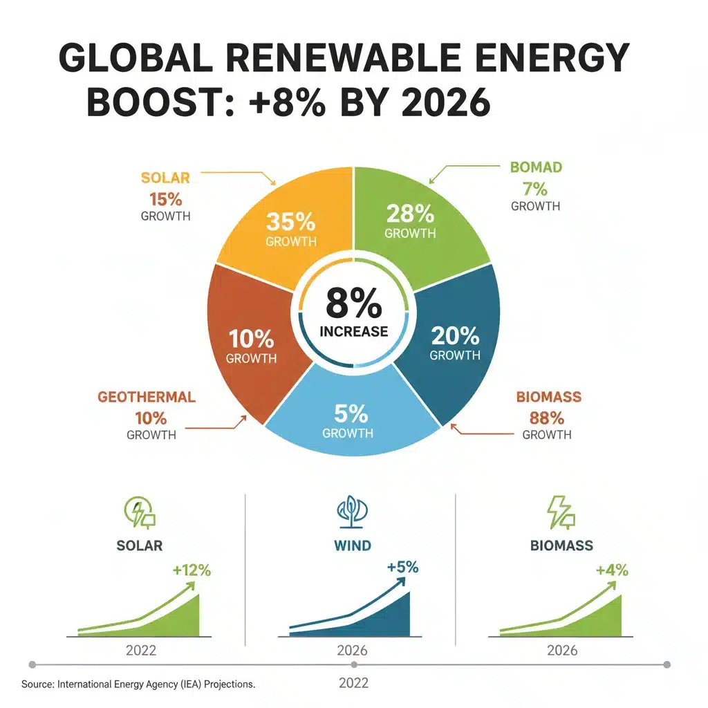 Breakdown of renewable energy sources contributing to 2026 projection