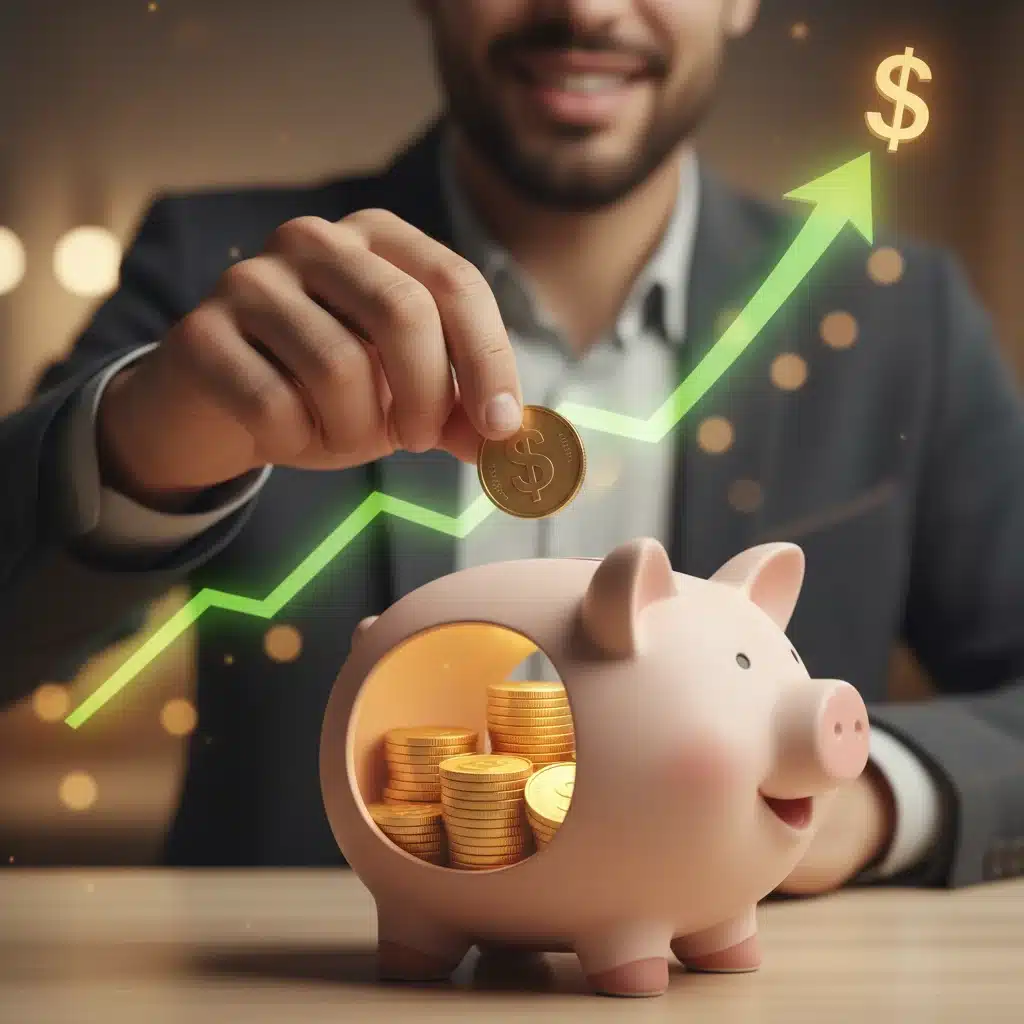 Person saving money in a piggy bank, symbolizing financial growth