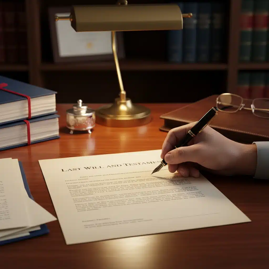Signing a will, symbolizing the legal process of estate planning.