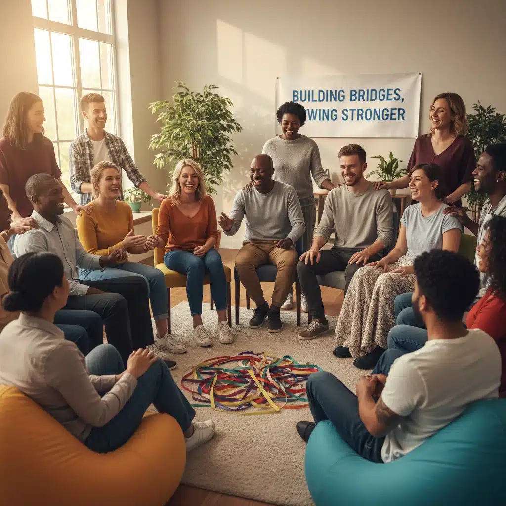 Diverse group engaged in supportive activity, highlighting social connections for resilience.