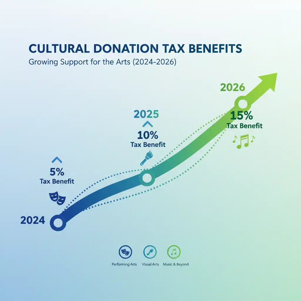 Infographic showing increasing tax benefits for cultural donations leading up to 15% in 2026