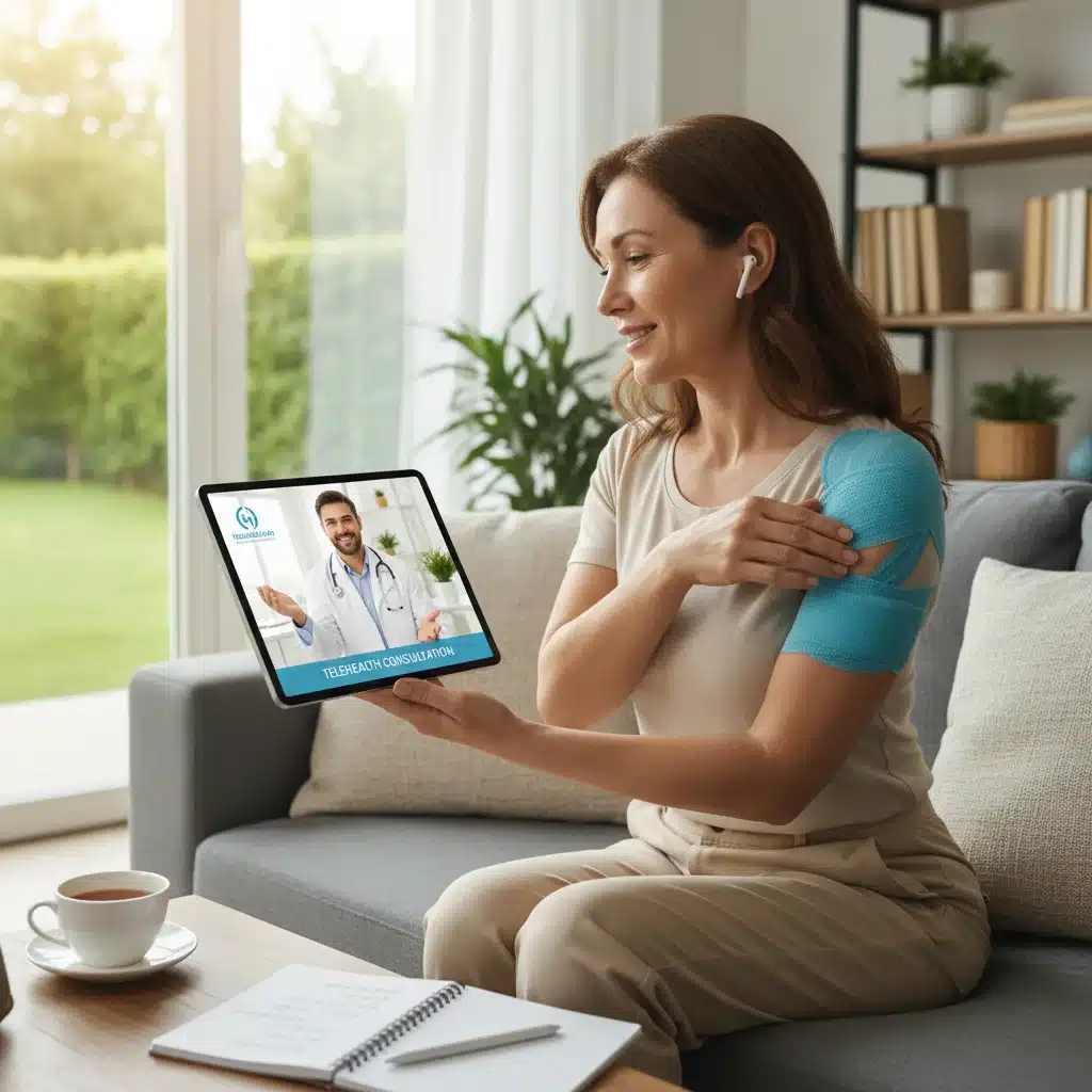 Telemedicine consultation between a patient and doctor, highlighting digital health services