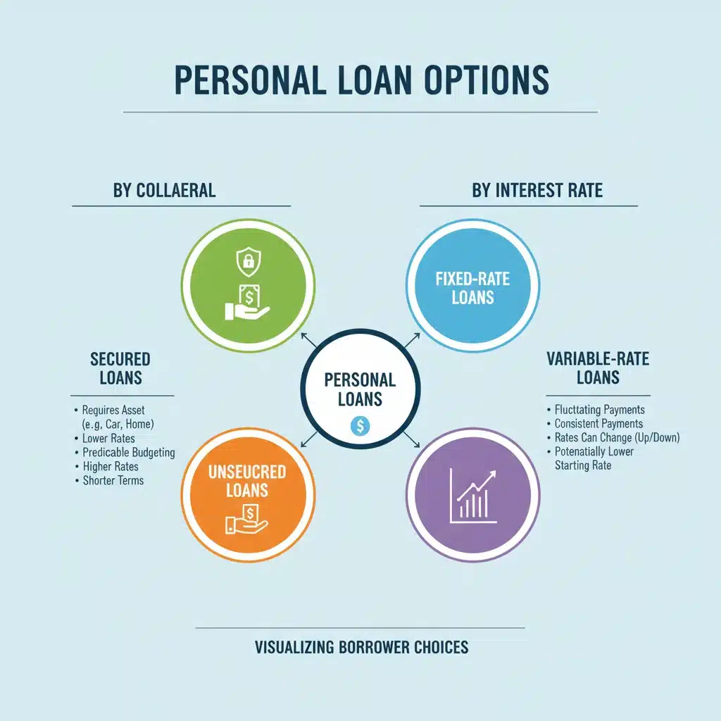 Infographic displaying various personal loan types and their features