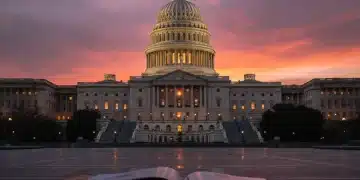 Congress Extends Funding: Averting 2026 Government Shutdown United States Capitol Building illuminated at dusk, symbolizing congressional decision-making and critical funding legislation.