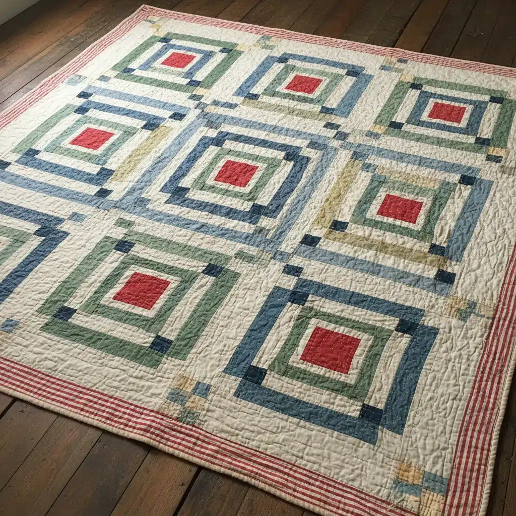 Vintage American folk art quilt with hand-stitched patterns and natural dyes