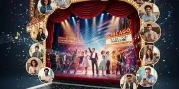 Experience American Theater Virtually: Your Guide to Online Live Performances Digital collage showing a theater stage morphing into a laptop screen, symbolizing virtual access to American theater performances.