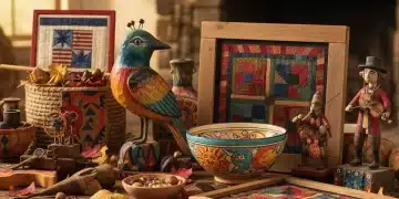Eclectic American folk art display with traditional and modern pieces for Fall 2026