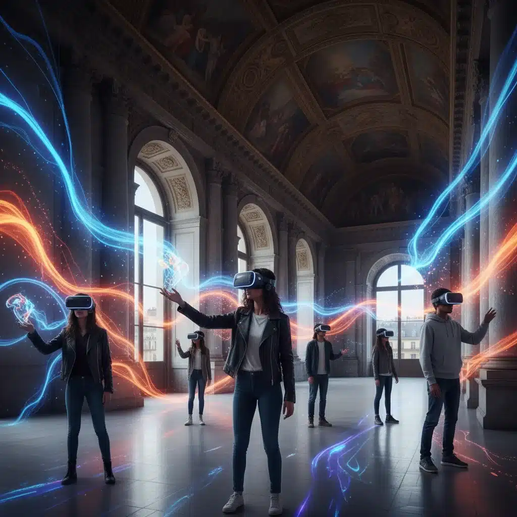 Jeunes explorant une installation d'art numérique immersive dans un musée français.