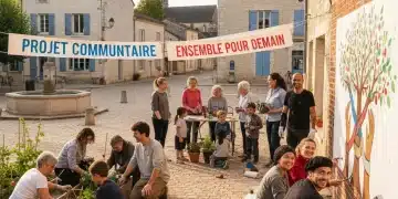 Bénévolat en France : Moteur de Cohésion Sociale - Exemples Concrets 2025+ Groupe diversifié de bénévoles français travaillant ensemble sur un projet communautaire, symbolisant la cohésion sociale.