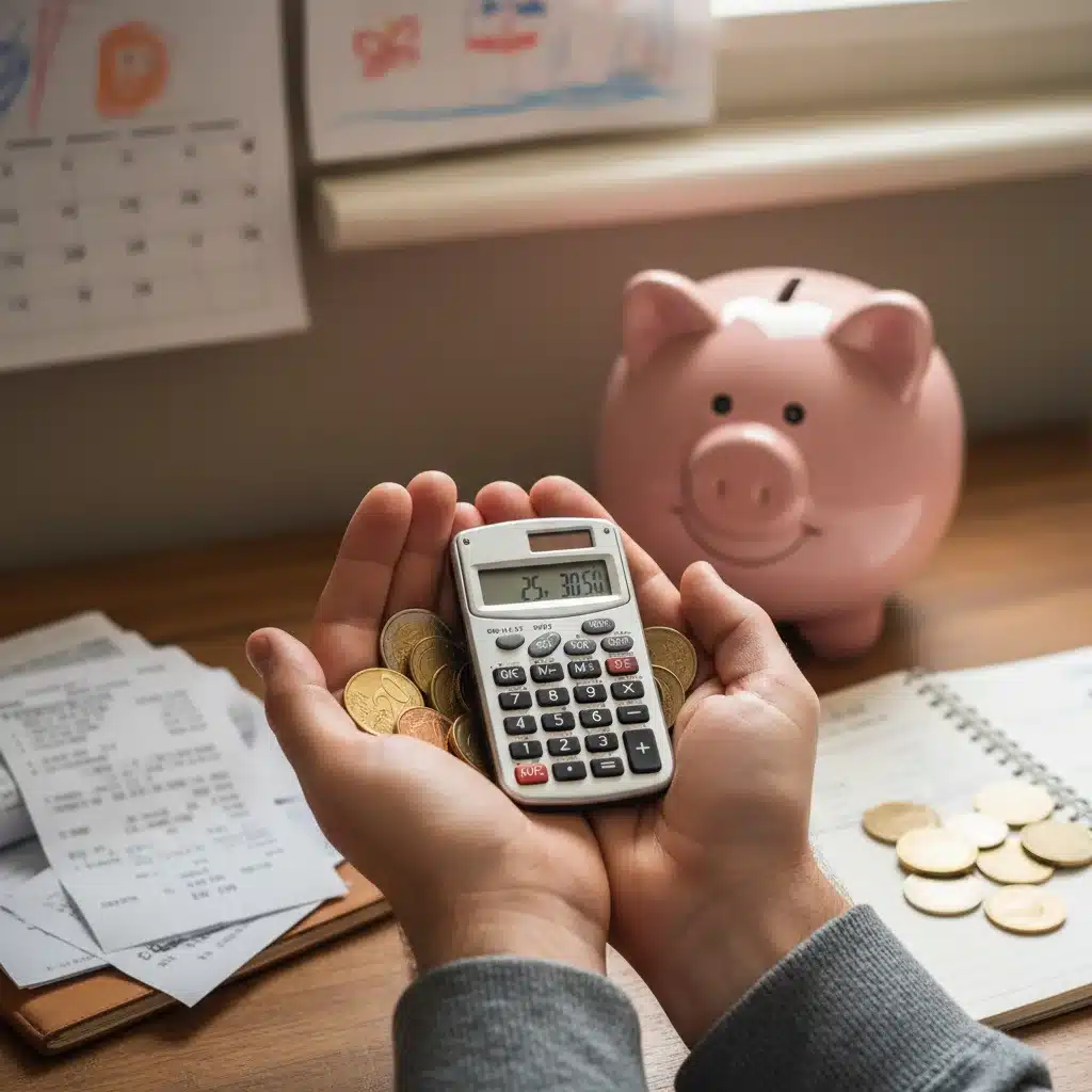 Mains comptant des euros avec une calculatrice, représentant le calcul des aides familiales.