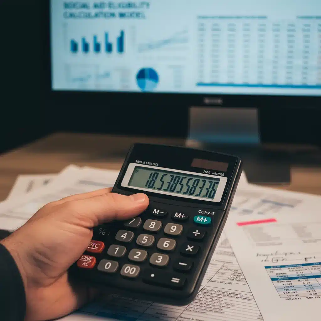 Calculatrice et documents financiers illustrant le calcul des droits aux aides sociales.
