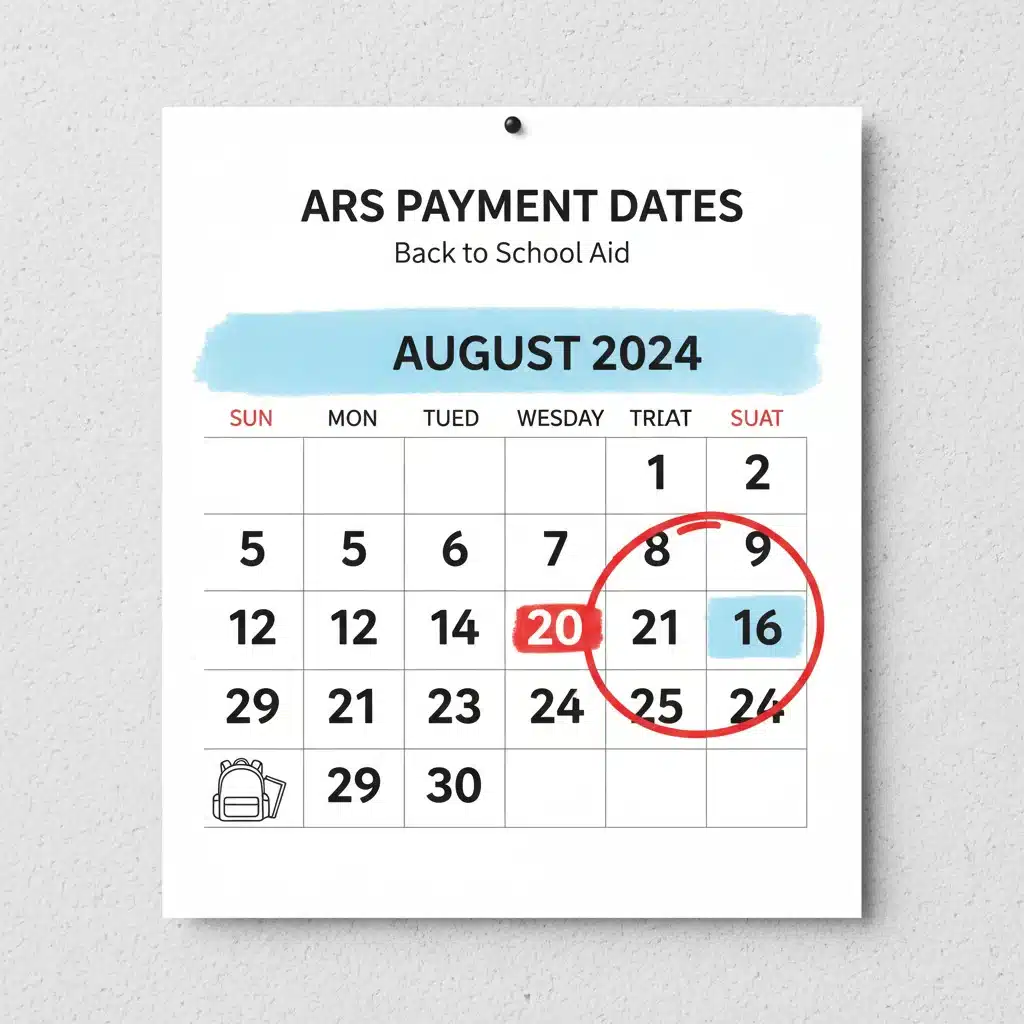 Calendrier avec les dates de versement de l'ARS 2026 en août
