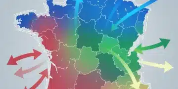 Évolution Politique France 2026 : Analyse des Mouvements Électoraux Carte stylisée de la France montrant les mouvements électoraux des partis politiques en 2026, avec des flèches et des couleurs représentant les gains et les pertes.