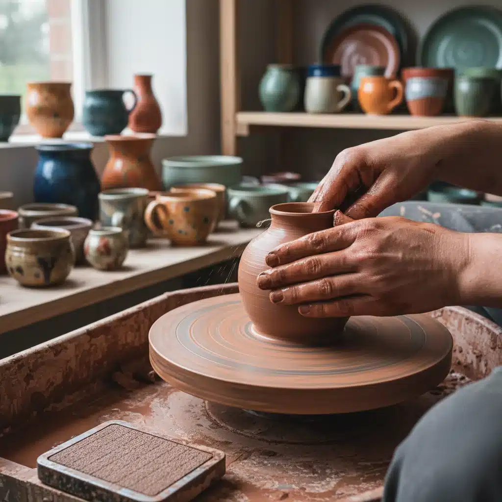 Mains d'un céramiste modelant l'argile sur un tour, illustrant la renaissance de la poterie artisanale.
